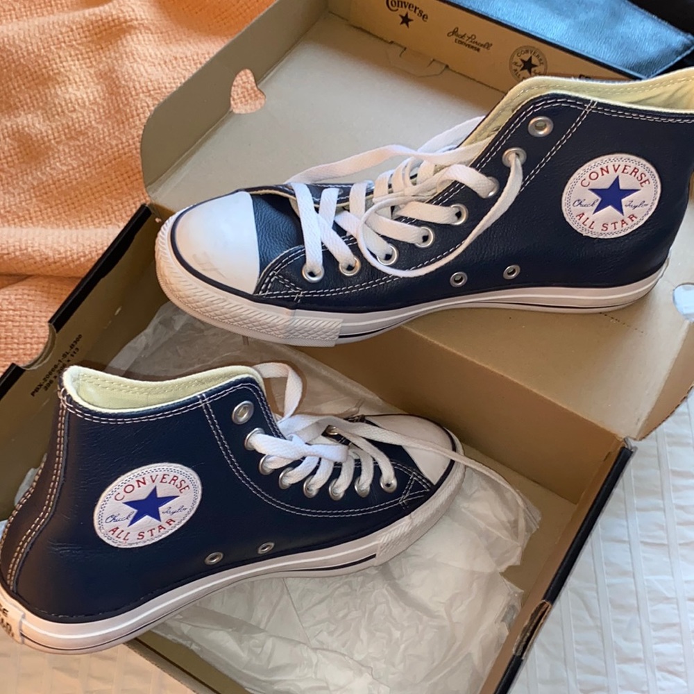 High Top Blue Leather Converse